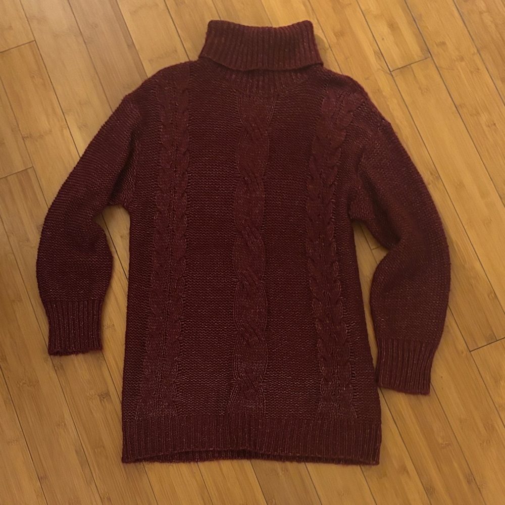 Elegant Maroon Turtleneck Sweater Dress